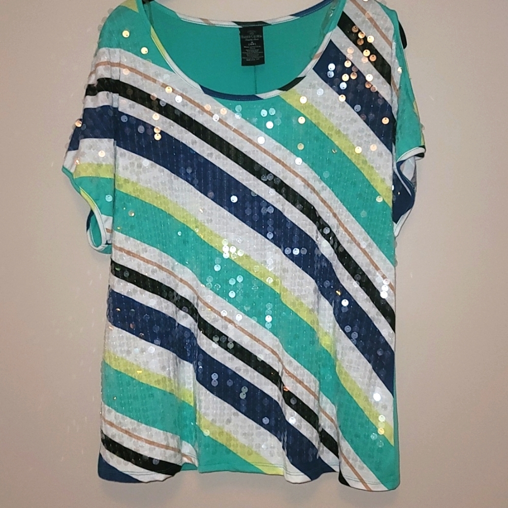 Faded Glory Striped T Shirt Top Sz 1x 16w Sequin